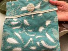 Seabeck, Bring & Brag Pajama Party - Stenciled applique bag up close